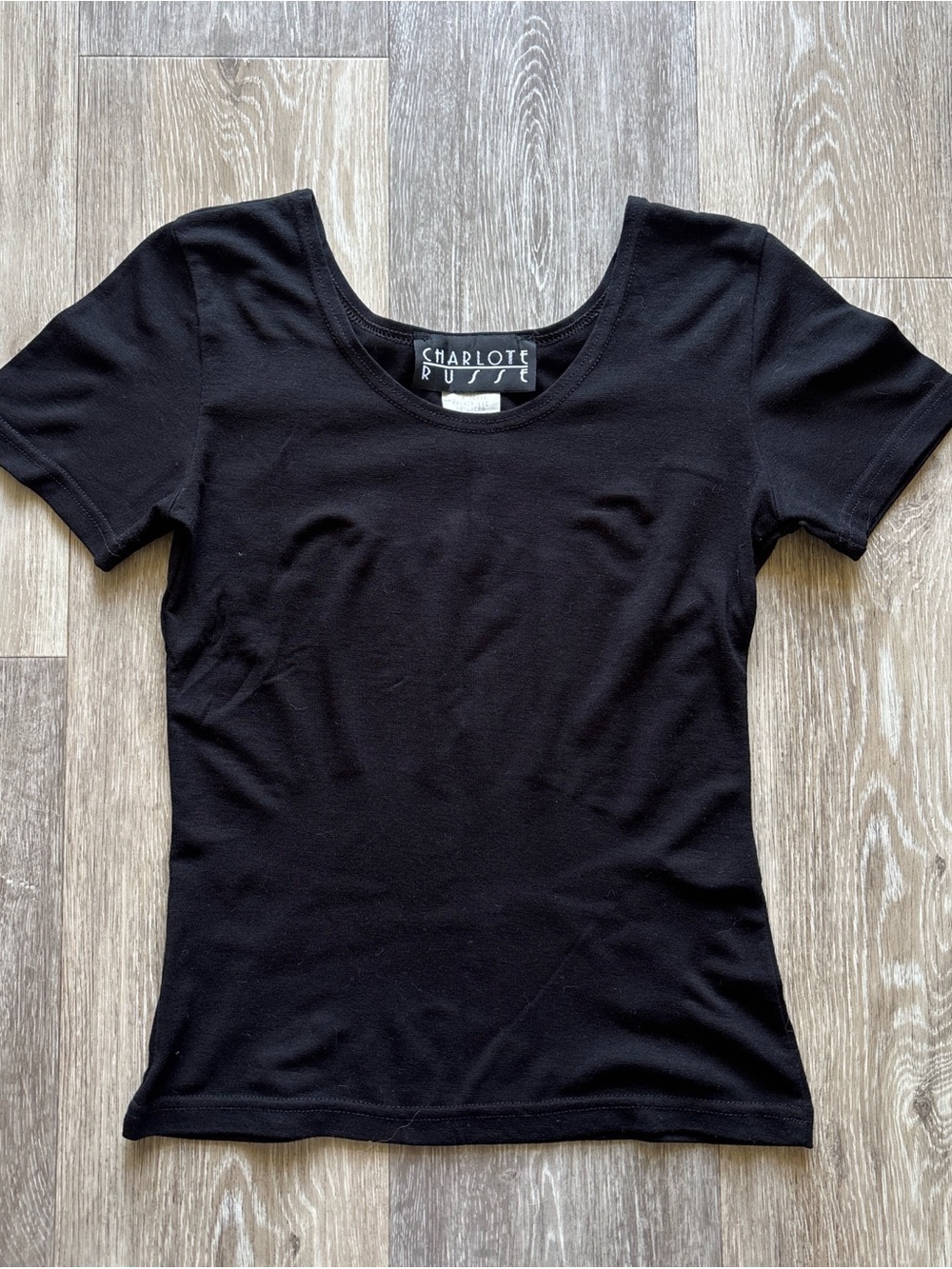 Vintage 90s Charlotte Russe Black Goth Mall Rat Scoop Neck Fitted T Shirt Size M